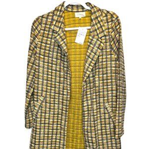 Melloday Jacket Plaid Yellow Black Tweed Open Front Notch Lapel Size Small